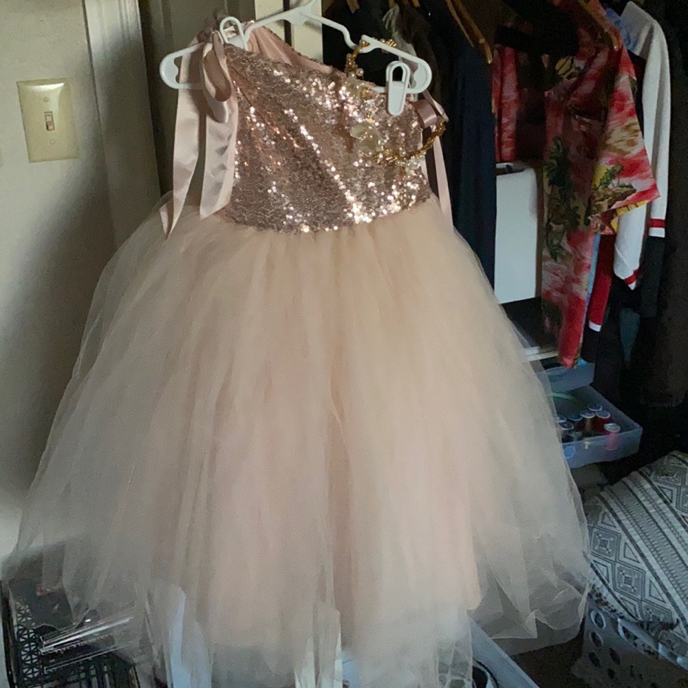 Flower Girl Rose Gold Ball Gown-Crown-Shoes Set